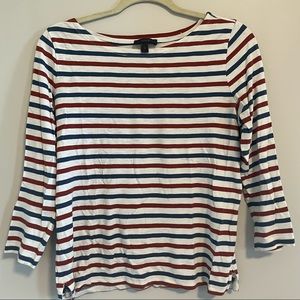 J.Crew red white and blue striped 3/4 sleeve tee-shirt